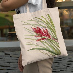 Quill Leaf Airplant Vintage Watercolor Floral Print Graphic Canvas Tote Bag